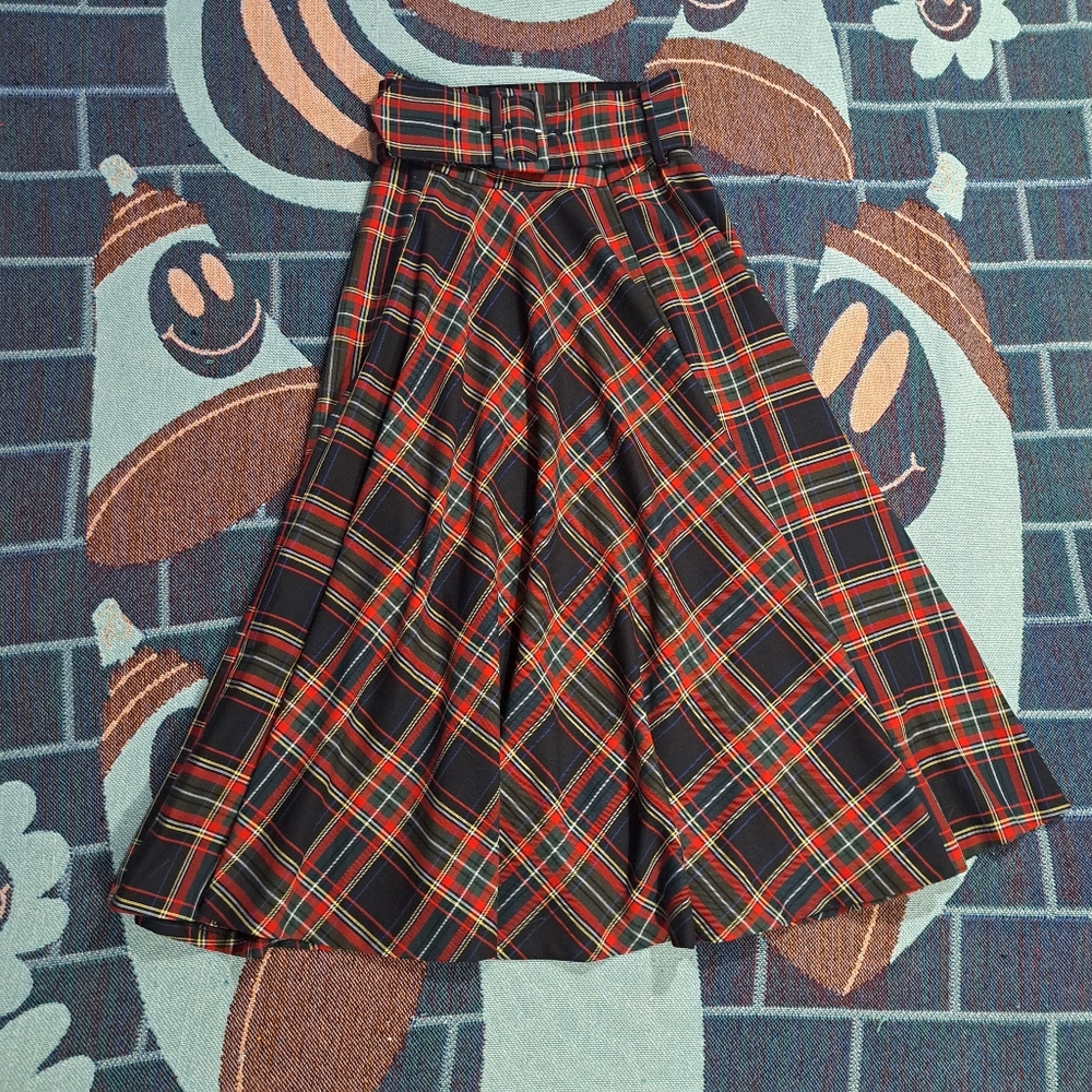 🌈ZARA A-LINE FLARED PLAID KNIT MAXI SKIRT-S